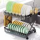 2-Tier Dish Racks for Kitchen Counter, Stainless Steel Kitchen Dish Drying Rack Large Dish Drainers for Kitchens Counter, Space Saving Dishes Strainer for Bowl, Plate, Cup - Modern Counter Organizer