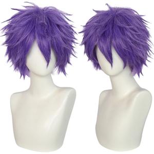ANOGOL Hair Cap + Short Purple Men's Cosplay Wigs Light Purple Cosplay Wig Violet Lilac Purple Wig Short Amethyst Violet Wigs Lavendar Synthetic Anime Hair for Halloween Christmas Party Costume