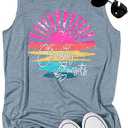 Hawaiian Tank Top Women Chasing Sunset Shirt Hawaii Beach Waves Vest Sunshine Shirts Summer Vacation Sleeveless Tops Blue Size M
