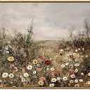 InSimSea Framed Canvas Prints Art Vintage Decor, Classical Wildflower Field Meadow Flowers Painting, Rustic Landscape Large Wall Art for Living Room Bedroom Home Bathroom Wall Decor, 16x24inch
