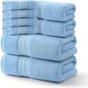 REDKISS 8 Piece Blue Towels Set - 100% Cotton Towels Set with 2 Large Bath Towels, 2 Hand, 4 Washcloths, 600 GSM Highly Absorbent Bath Towel Sets, Blue Quick Dry Shower Towel for Family Dorm Gym