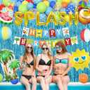 Summer Pool Beach Party Decorations, Splash Birthday Bash Party Supplies Tropical Summer Banner Beach Ball Lantern Fringe Curtain Foil Balloons Arch for Swimming Water Luau Hawaiian Party Decor(Blue)