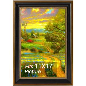 11x17 Picture Frame without Mat for 11x17 Photo/Print, High Definition Real Glass Wall Display (Ornate Gold/Black)