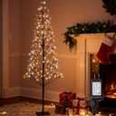 4.9 FT Christmas Outdoor Artificial Tree with Lights - 216 LED Pre Lit Christmas Decoration Tree Lights with Timer,Includes 27 LED Flashing Bulb,for Holiday Displays (Warm Whie+Cool White)