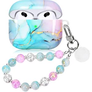 Marble Case for Airpods 3 Cute Aesthetic Cover Compatible with Air Pods 3rd Generation (2021) Shell for Girls Pink Blue
