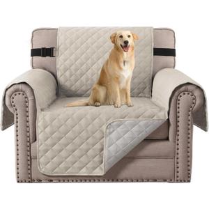 H.VERSAILTEX Chair Slipcover Reversible Chair Cover Water Resistant Washable Chair Cover Non-Slip Fabric Furniture Protector with Elastic Strap for Pets(Armchair, Pale Oak)