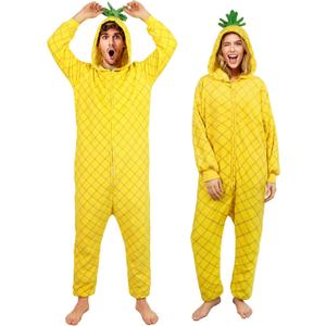 Pineapple Adult Comfortable One Piece Pajama Costume for Women Men Fun Food Themed Halloween Cosplay Party Outfit