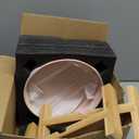 Elevated/Raised Dog Bowl Ceramic with Wood Stand for Medium Large Breed,Dog Food Water Dish Heavy Weighted, 8 in Non Slip Porcelain Pet Bowl Extra Big Marble Pink