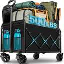 Collapsible Wagon Cart with All-Terrain Wheels - Folding Utility 500LBS Heavy Duty Wagons Carts for Grocery Sports Garden Shopping Camping Fishing (Black, 220L)