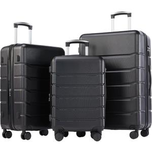 OLIXIS 3-Piece Luggage Set, Carry On Suitcases with Spinner Wheels, Expandable Travel Luggage with TSA Approved Lock & ABS Hard Shell, Black, 20/24/28 Inch