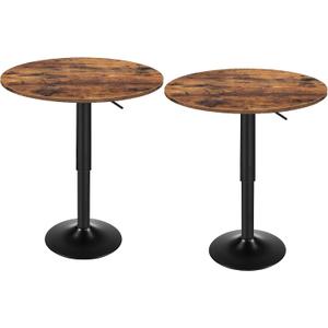 HOOBRO 2 Pcs Bar Table, Height-Adjustable Round Pub Table 27-35.4 Inches with Sturdy Base, Modern Style, Easy to Assemble, Suitable for Small Space, Rustic Brown and Black BF58BTP201G1, 21.7"L x 21.7"W x 27"-35.4"H