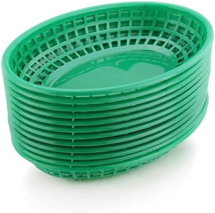 New Star Foodservice 44126 Fast Food Baskets, 9 1/4-Inch x 6-Inch Oval, Set of 12, Green