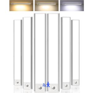 16inch Under Cabinet Lighting, 6Pack Rechargeable Motion Sensor Light Indoor, Magnetic Closet Lights with Dimmable & 3 Color Temps, Wireless Under Counter Lights for Kitchen, Stairs