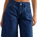 PLNOTME Womens Crossover Denim Shorts Summer Asymmetrical High Waisted Straight Leg Jean Shorts