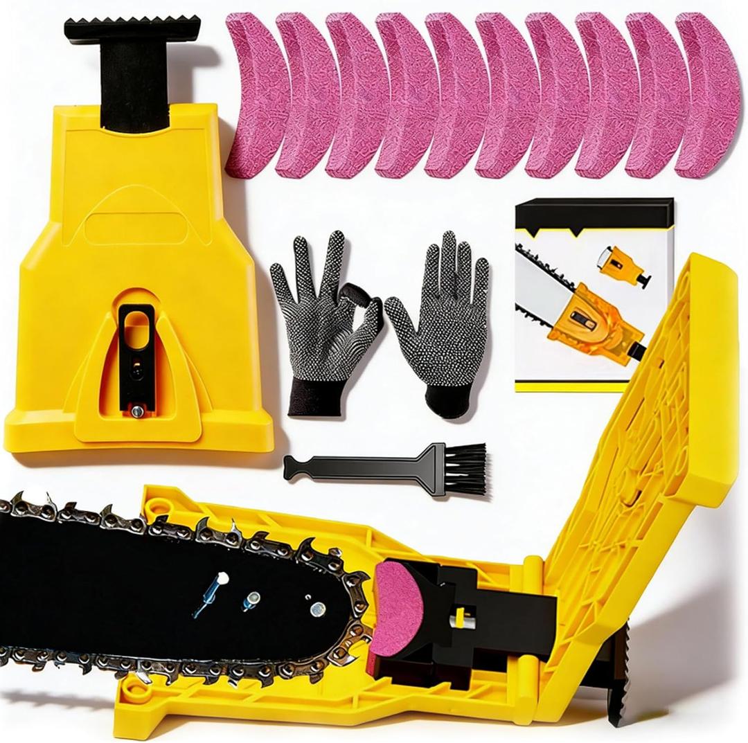 Portable Chainsaw Blade Sharpener Kit with 10 Whetstones for 12-22 Chain Saws, Quick Teeth Sharpening Jig - Easy Operation