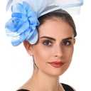SAFERIN Fascinators Hat Flower Mesh Ribbons Feathers on a Headband and a Clip Tea Party Headwear for Girls and Women (Blue)