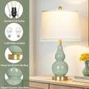 Rinweey 25" Tall Green Double Gourd Ceramic Lamps Set of 2, Modern Table Lamps for Living Room, Coastal Farmhouse Bedside Nightstand Lamp for Bedroom Nightstand Side Table Desk(2 LED Bulbs Included)