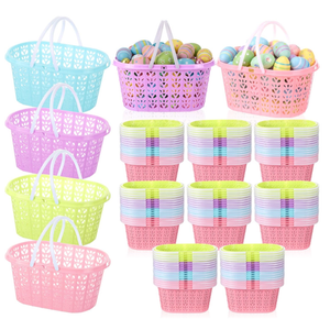 Havawish Easter Baskets Bulk with Handle Small Colorful Plastic Eggs Baskets Easter Bucket for Egg Hunt Spring Party Favors(50 Pcs,Round)
