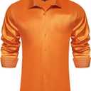 DiBanGu Mens Satin Dress Shirts Casual Long Sleeve Button Down Shirt Regular Fit Wrinkle Free Shiny Shirts for Men Party Prom (Small, Burnt Orange)