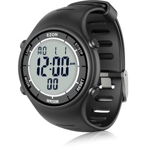 EZON Digital Watch with Stopwatch Countdown Timer Alarm EL Backlight,Ultra-Thin Large Display 5ATM Waterproof Digital Wrist Watches for Men Women (Matte Black)