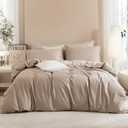 JIYUAN King Size Duvet Cover Set, 3-Piece - 100% Washed Cotton, Linen-Like Soft & Breathable with Zipper Closure, Includes 104x90 Inch Cover & 2 Pillowcases, Heathered Warm Taupe