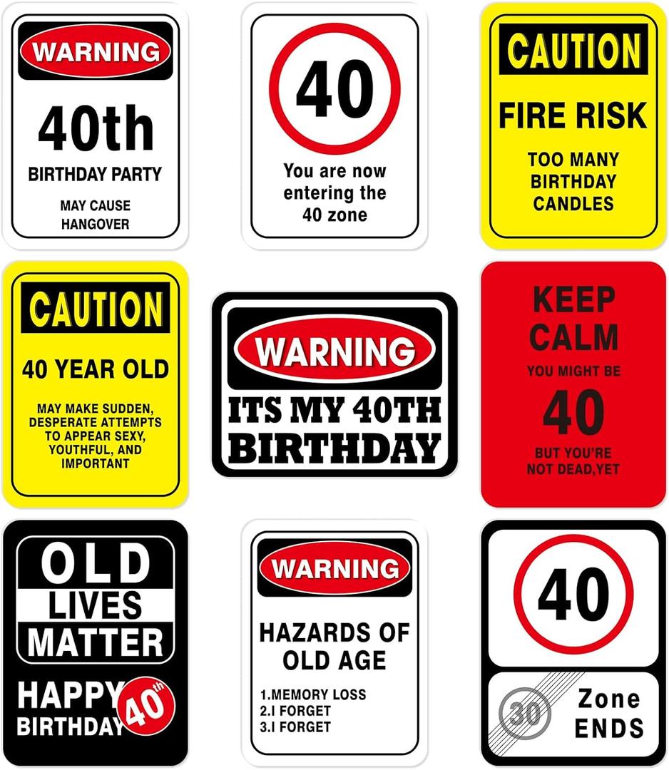 WERNNSAI 40th Birthday Decorations - 9 Pcs 40 Birthday Decorations for Men, 40 Year Old Decorations Signs Table Centerpieces Funny Picture Props, Women 40s Door Windows Wall Decor, Bday Party Garden Banner