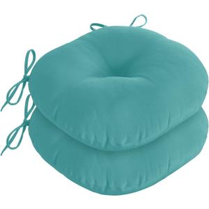 downluxe Bistro Chair Cushions for Patio Furniture, Water-Resistant Round Outdoor Chair Cushions Set of 2 with Non-Slip Ties, 15" x 15", Teal