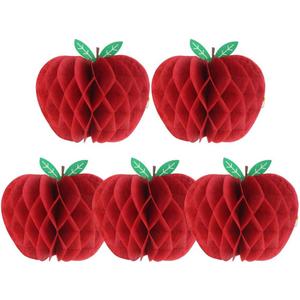 SUNBEAUTY 5 Pcs Red Apple Shaped Paper Honeycomb Paper Apple Hanging Decoration School Classroom Back to School Decoration(4 Inch)
