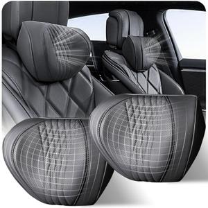 Car Neck Pillow 2-Pack - Premium Memory Foam Headrest with Soft Nappa Leather Feel, Ergonomic Support for Long Drives, Fits Most Vehicles (2, Black)