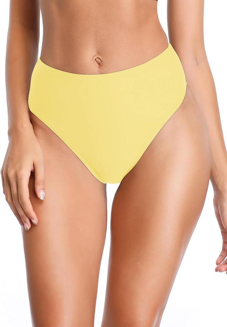 RELLECIGA Women's High Cut Bikini Bottom (Large, Lemon Yellow)