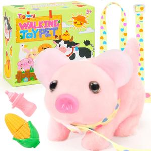Tagitary Plush Toys Pig for Kids with Sounds,Interactive Electronic Pig Toys That Can Walk,Twitch Nose,Wag Tail,Stuffed Toys for Kid with Leash,Easter Christmas Birthday Gift for Toddlers Kids