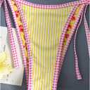 MakeMeChic Women's Floral Triangle Thong Bikini Sets Halter Gingham Swimsuit Bathing Suit (Yellow, S)