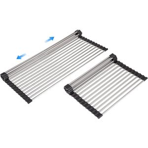 Large Telescopic Drain Rack Roll Up Rack Heat-Resistant Dish Drainer Kitchen Sink Rack Over the Sink Dish Drying Rack Stainless Steel Dish Rack (18 Tube 21.25''x12.79'')