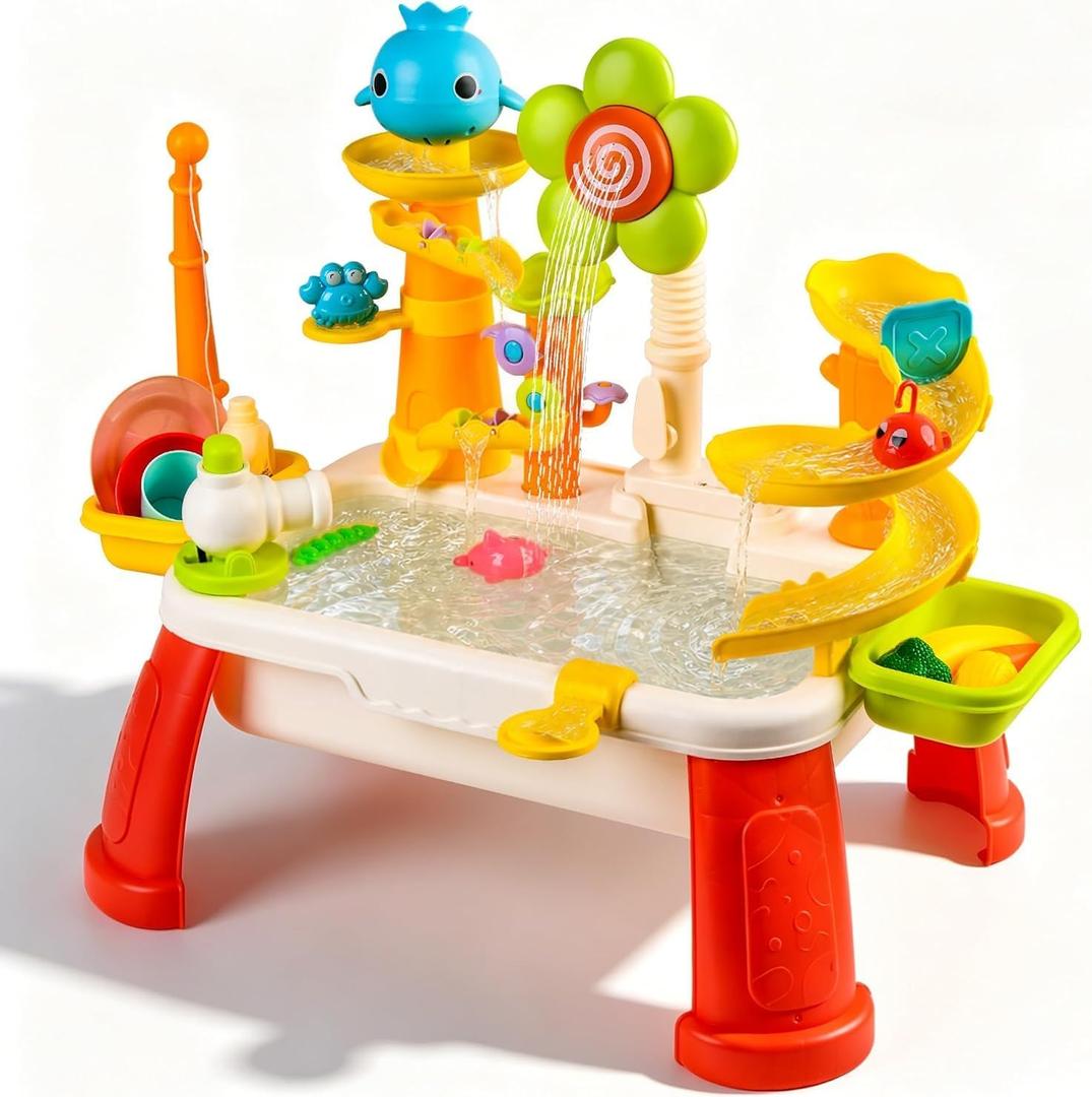 2026 Upgraded Water Table for Toddlers 3+, Water Table for Kids Ages 4-8 with Pump, Play Sink with Running Water, Kitchen Sink for Toddlers, Fishing Game and Outside Sensory Toy