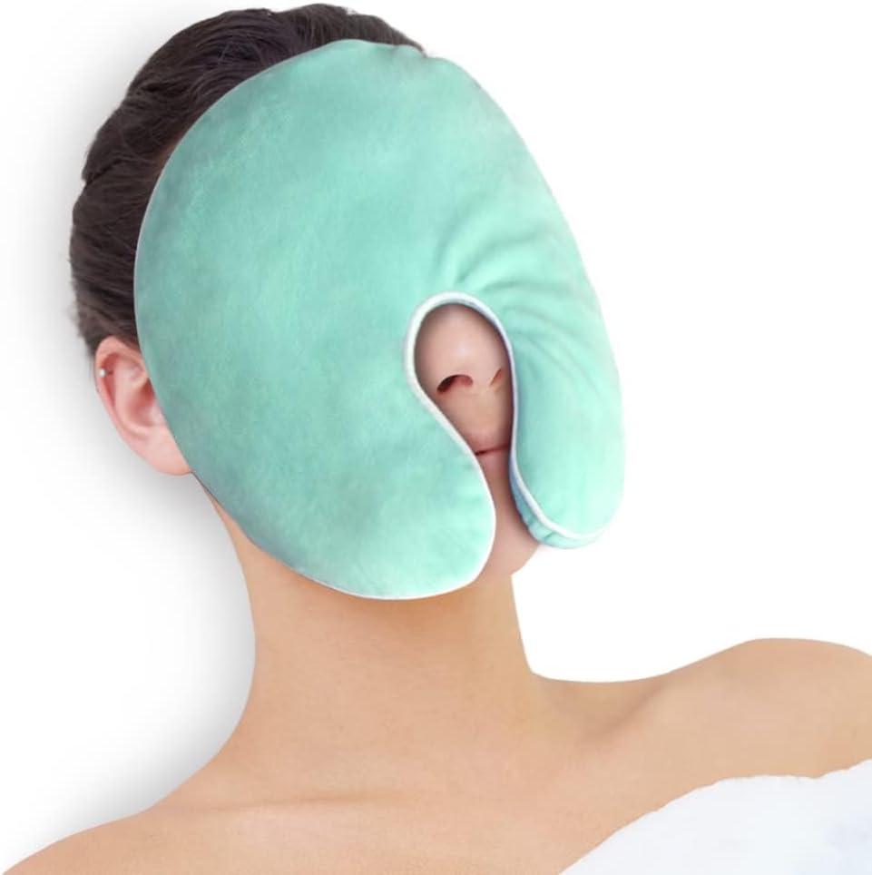 Heating Pad Sinus Relief Mask Moist Heat Face Eye Mask Microwavable, Warm Compress for Sinus Pressure Relief, Migraine, Tension Headache Relief - Green