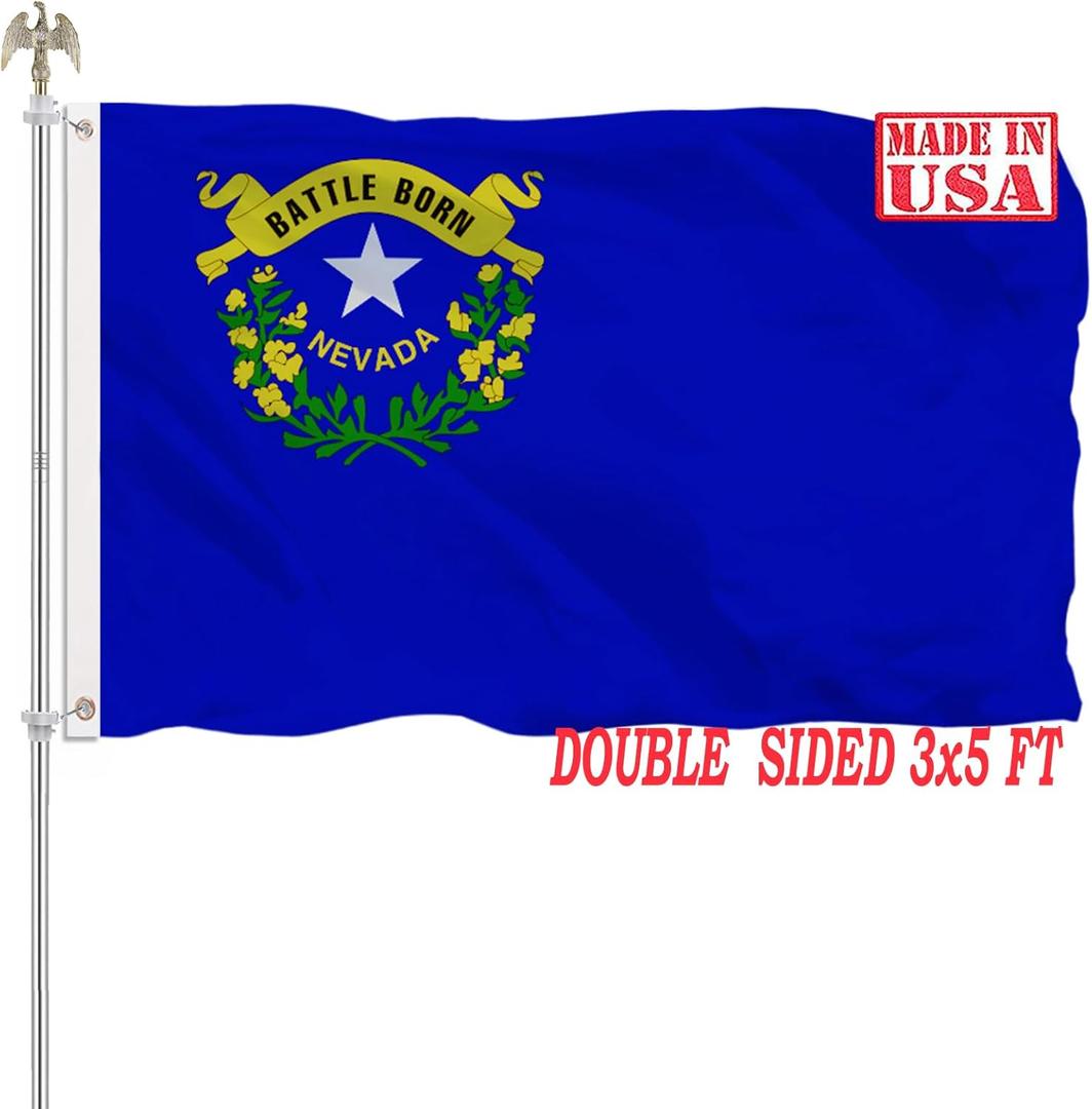 Nevada State Flag 3x5 Outdoor Double Sided Heavy Duty 100% Polyester with 2 Brass Grommets for Outdoor Indoor Wall