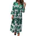 evepes Summer Maxi Dresses for Women Boho Ruffle 3/4 Sleeve V Neck Flowy Long Dress Tiered Casual Beach Dress with Pockets Green (Green, S)