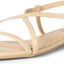 Amazon Essentials womens Flat Strap Sandals (8, Beige Patent)