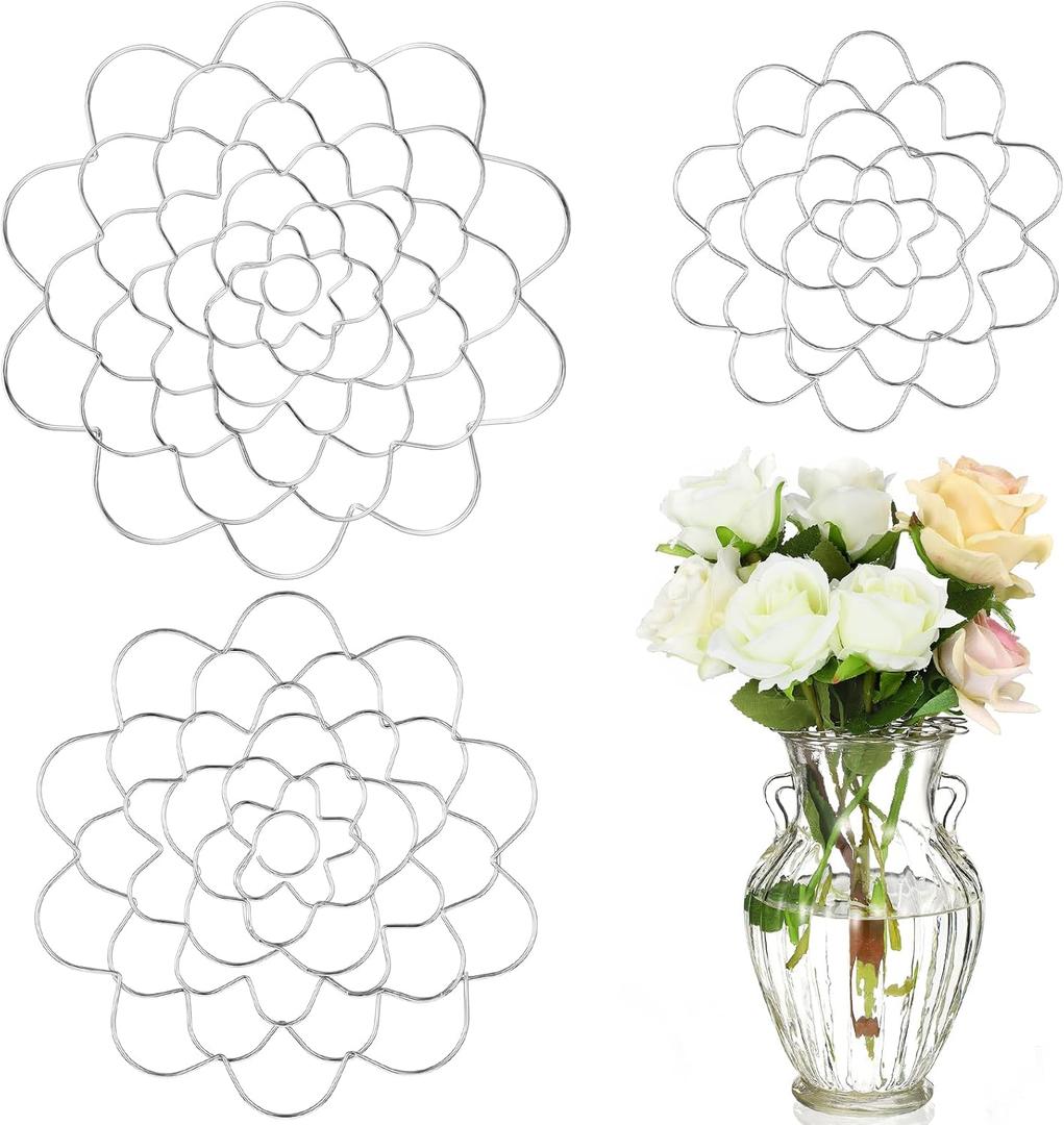 Hotop 3 Pcs Flower Arrangement Holder Floral Grid Flower Frog Tool Wire Stainless Steel Easy Arranger Floral Organizer for Vase Stems Bouquets(5'', 6'', 7'' Dia,Cute Style)