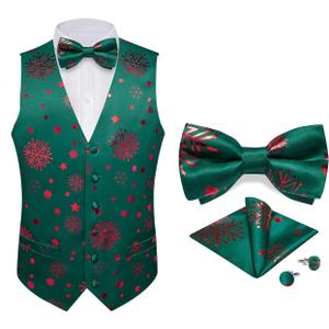 DiBanGu Mens Christmas Vest and Bow Tie Set Festival Christmas Snowflake Suit Vest for XmasNew Year Party Formal (Small, Green Red Snowflake)