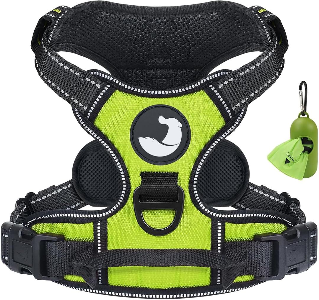Joytale No Pull Dog Harness Medium Sized Dog, Reflective Pet Vest with Front Clip, Adjustable Soft Padded Harnesses with Easy Control Handle for Training and Walking, Green, M