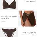 SUUKSESS Women Twist High Waisted Bikini Set Metal Cover Up 3 Piece Swimsuits (Brown, M)