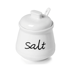 ONTUBE Ceramic Salt Bowl with Lid and Spoon 12oz (White)