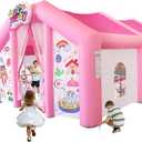 Large Inflatable Kids Playhouse Tent, Pink Big Kids Party Tent with Blower, 167" x 152" x 93"
