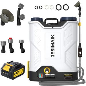 JESIMAIK Battery Powered Backpack Sprayer with Agitator, 120 PSI Handle-Mounted Pressure Control, 4.8 Gallon, 4.0Ah Battery Operated Weed Sprayer with Telescopic Wand & 5 Nozzles for Lawn & Garden