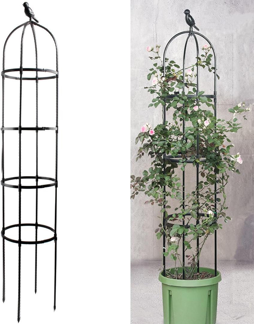 6ft Garden Obelisk Trellis for Climbing Plants-Rustproof Metal Pipe with Heavy Duty Plastic Coated, Garden Outdoor Indoor Potted Plant Support for Clematis Vine Jasmine Support Black (1 PACK)