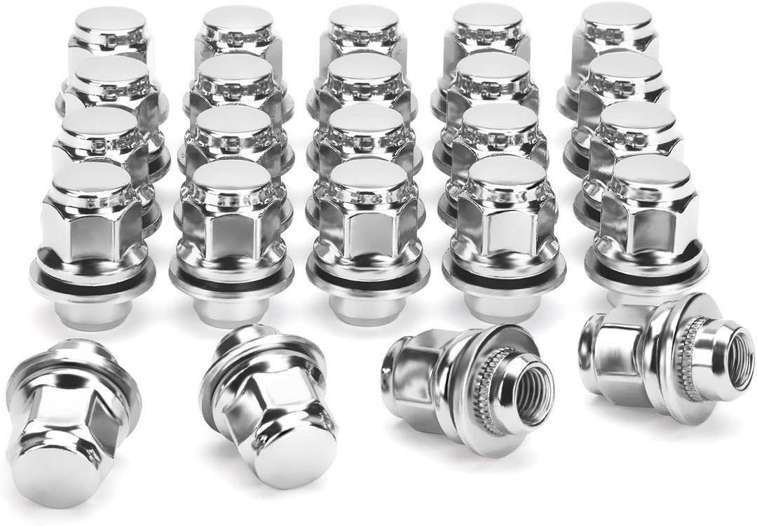 M12x1.5 Mag Lug Nuts,24pc Washer Lug Nuts for Toyota Tacoma Camry Sienna 4runner Corolla RAV4 Lexus,13/16"(21mm) Hex 12x1.5 Factory Closed End Mag Seat Chrome OE Wheel Lugnuts Fit Mitsubishi Scion (Length: 1.46", Silver)