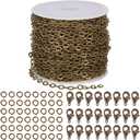 SUNNYCLUE DIY 33 Feet Antique Bronze Curb Cable Chain Link Necklace Small Width 3mm 30 Brass Lobster Claw Clasps, 100 Brass Jump Rings Antique Bronze Jewelry Chain for Jewelry Bracelet Necklace Making