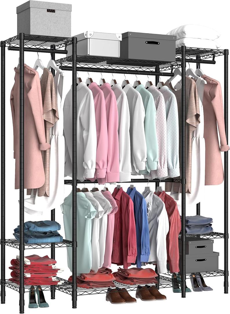 Garment Rack Heavy Duty Clothes Rack for Hanging Clothes,Metal Garment Rack,Freestanding Clothing Rack,Adjustable Custom Closet Rack,54" L x 13.8" W x 75.8" H, Max Load 750LBS, Black