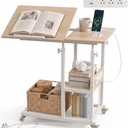 Hadulcet Adjustable C Table with Charging Station, Tiltable Desk C Shaped End Table for Couch, Over Bed Table with Wheels Adjustable Height, Hospital Table Laptop Stand Drawing Desk, Rustic Brown, 15.8 inches x 31.5 inches x 33.5 inches